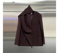 Ownwfeat Blazer streetwear pour femme avec col en V et poches en patchwork, manteau ample à bouton unique, Ancora, L