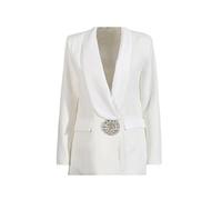 Ownwfeat Blazer tempérament pour femme avec boutons en diamant et poches à simple boutonnage coupe ajustée manteau de bureau pour femme, blanc, M
