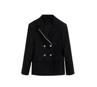 Ownwfeat Blazer vintage pour femme avec boucles en métal patchwork double boutonnage design tempérament coupe ajustée manteau, Noir , M