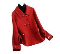 Ownwfeat Cardigan à simple boutonnage pour femme, col rabattable, manches longues, coupe ajustée, tendance, courte, chaude, épaisse, décontractée, Rouge, XL