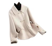 Ownwfeat Cardigan à simple boutonnage pour femme, col rabattable, manches longues, coupe ajustée, tendance, courte, chaude, épaisse, décontractée, Blanc crémeux, M