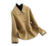 Ownwfeat Cardigan à simple boutonnage pour femme, col rabattable, manches longues, coupe ajustée, tendance, courte, chaude, épaisse, décontractée, Lighttan, M