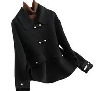 Ownwfeat Cardigan à simple boutonnage pour femme, col rabattable, manches longues, coupe ajustée, tendance, courte, chaude, épaisse, décontractée, Noir , XL
