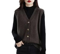 Ownwfeat Cardigan en Laine pour Femmes, Col en V, Bouton, sans Manches, Gilet en Tricot