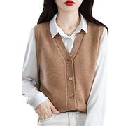 Ownwfeat Cardigan en Laine pour Femmes, Col en V, Bouton, sans Manches, Gilet en Tricot