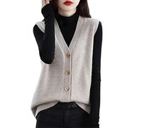 Ownwfeat Cardigan en Laine pour Femmes, Col en V, Bouton, sans Manches, Gilet en Tricot