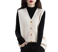 Ownwfeat Cardigan en Laine pour Femmes, Col en V, Bouton, sans Manches, Gilet en Tricot
