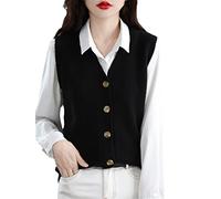 Ownwfeat Cardigan en Laine pour Femmes, Col en V, Bouton, sans Manches, Gilet en Tricot