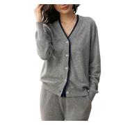 Ownwfeat Cardigan en tricot à col en V pour femme - 100 % cachemire - Coupe ajustée - Doux et extensible - Pour le bureau et la superposition quotidienne, gris, M Taille courte