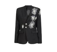 Ownwfeat Femmes Casual Mode Manteau avec Perles Épissées et Patchwork Sequins Simple Boutonnage Minceur Blazer Veste, Noir , L