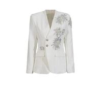 Ownwfeat Femmes Casual Mode Manteau avec Perles Épissées et Patchwork Sequins Simple Boutonnage Minceur Blazer Veste, blanc, XL