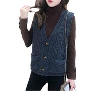Ownwfeat Gilet Femme Pull Col V Cardigan Laine Tricoté Gilet sans Manches
