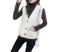 Ownwfeat Gilet Femme Pull Col V Cardigan Laine Tricoté Gilet sans Manches