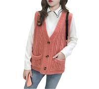 Ownwfeat Gilet Femme Pull Col V Cardigan Laine Tricoté Gilet sans Manches