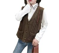 Ownwfeat Gilet Femme Pull Col V Cardigan Laine Tricoté Gilet sans Manches