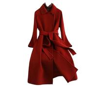 Ownwfeat Manteau à col rabattu à manches longues pour femme - Élégant chic - Chaud - Épais - Midi - Longue mode, Ankora Rouge, XL