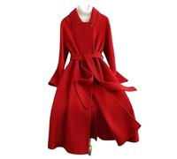 Ownwfeat Manteau à col rabattu à manches longues pour femme - Élégant chic - Chaud - Épais - Midi - Longue mode, grand format, rouge, S