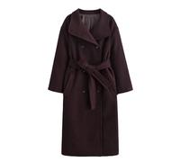 Ownwfeat Manteau à double boutonnage pour femme Col mandarin Manches longues à lacets Vintage Élégant Chaud Épais Midi Longue Mode Veste, café, S