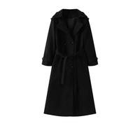 Ownwfeat Manteau à double boutonnage pour femme - Col rabattu - Manches longues - Ceinture - Style décontracté chic - Chaud - Épais - Midi - Longue et élégante, Noir , L