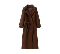Ownwfeat Manteau à double boutonnage pour femme - Col rabattu - Manches longues - Ceinture - Style décontracté chic - Chaud - Épais - Midi - Longue et élégante, marron, S