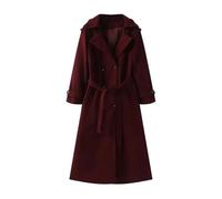 Ownwfeat Manteau à double boutonnage pour femme - Col rabattu - Manches longues - Ceinture - Style décontracté chic - Chaud - Épais - Midi - Longue et élégante, Rouge, S