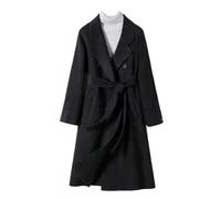 Ownwfeat Manteau à double boutonnage pour femme - Col rabattu - Manches longues - Coupe ajustée - Élégant - Chaud - Midi - Longue - Chic - Style décontracté, Noir , XL