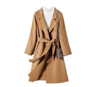 Ownwfeat Manteau à double boutonnage pour femme - Col rabattu - Manches longues - Coupe ajustée - Élégant - Chaud - Midi - Longue - Chic - Style décontracté, Lighttan, L
