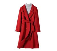 Ownwfeat Manteau à double boutonnage pour femme - Col rabattu - Manches longues - Coupe ajustée - Élégant - Chaud - Midi - Longue - Chic - Style décontracté, Rouge, M