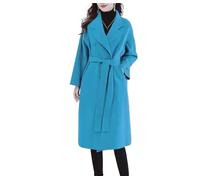 Ownwfeat Manteau à double boutonnage pour femme - Col rabattu - Manches longues - Coupe ajustée - Élégant - Chaud - Midi - Longue - Chic - Style décontracté, bleu, M