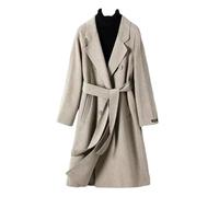 Ownwfeat Manteau à double boutonnage pour femme - Col rabattu - Manches longues - Coupe ajustée - Élégant - Chaud - Midi - Longue - Chic - Style décontracté, Café laiteux, XL