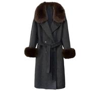 Ownwfeat Manteau à double boutonnage pour femme - Col rabattu - Manches longues - Coupe ample - Chaud - Épais - Midi - Longue tendance, Voir photo 6, S