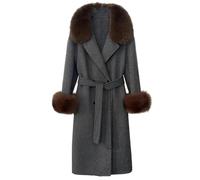Ownwfeat Manteau à double boutonnage pour femme - Col rabattu - Manches longues - Coupe ample - Chaud - Épais - Midi - Longue tendance, Comme sur la photo 12., M