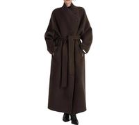 Ownwfeat Manteau asymétrique à col montant et manches longues pour femme - Coupe ajustée - Élégante et chic - Veste tendance mi-longue, Couleur Lighttan, L