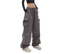 Ownwfeat Pantalon Cargo Femme Poches Oversize Pantalon Taille Élastique Pantalon Large Jambe Baggy Gray S