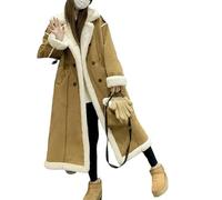 Ownwfeat Parka longue à double boutonnage pour femme - Col rabattu - Taille large - Chaud et épais, kaki, S