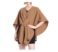 Ownwfeat Poncho décontracté doux pour femme avec ceinture col en V et manches chauve-souris épais et chaud, 1, Taille unique