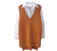 Ownwfeat Pull Tricoté sans Manches pour Femmes, Gilet Ample, Col en V, Hauts Pull