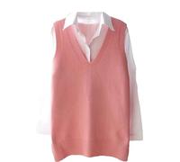 Ownwfeat Pull Tricoté sans Manches pour Femmes, Gilet Ample, Col en V, Hauts Pull