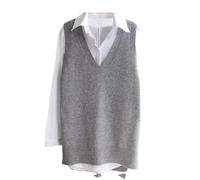 Ownwfeat Pull Tricoté sans Manches pour Femmes, Gilet Ample, Col en V, Hauts Pull