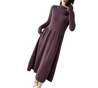 Ownwfeat Robe pull en laine cachemire à manches longues en tricot doux à col roulé pour femme, violet, L