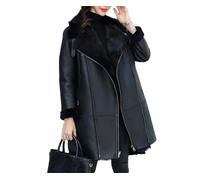 Ownwfeat Veste à manches longues avec fermeture éclair pour femme - Col rabattu - Coupe ajustée - Tendance - Chaud - Épais - Midi - Longue - Décontractée, Noir , XXL