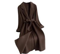 Ownwfeat Veste à manches longues et col rabattable, pour femme, tendance, élégante, chaude, épaisse, mi-longue, décontractée, café, XXL