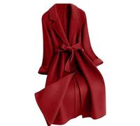 Ownwfeat Veste à manches longues et col rabattable, pour femme, tendance, élégante, chaude, épaisse, mi-longue, décontractée, Rouge salade, XL