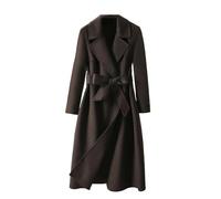 Ownwfeat Veste à manches longues pour femme avec ceinture et col rabattable, coupe ajustée, tendance, chaude, épaisse, mi-longue, décontractée, pour les affaires, Gris 9 Café, M