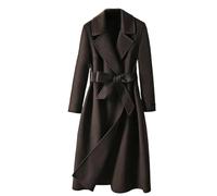 Ownwfeat Veste à manches longues pour femme avec ceinture et col rabattable, coupe ajustée, tendance, chaude, épaisse, mi-longue, décontractée, pour les affaires, Gray9 Coffee Thicken, XL