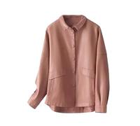 Ownwfeat Veste en cuir d'agneau à coupe ample pour femme - Style décontracté - Avec boutons recouverts de boutons - Manteau court en peau de mouton fendue avec col rabattu, Pnnrk, S