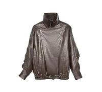 Ownwfeat Veste en peau de mouton fendue chic pour femme avec boutons recouverts de lacets réglables, col rabattable, manches longues, ceinture, marron foncé, M
