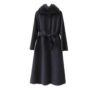 Ownwfeat Veste mi-longue mi-longue avec ceinture et col rabattable, coupe ajustée, haut de gamme, chaud et épais, bleu marine, L