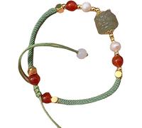 OWOHYG Bracelet Natural Green Hetian Jade Wealth Bracelet Dancing Lion Charm Bracelet Chakra Bracelet Amulet Lucky Adjustable Bracelet Ward Off Evil Spirits Bracelet Women Men,Green