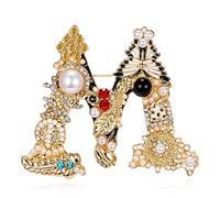 OWOHYG Broches Broche en Cristal et Perles Alphabet pour Femme, Broche Vintage en Strass et émail avec Lettres initiales, Bijoux de Mariage, décoration, Cadeaux (Taille Moyenne)